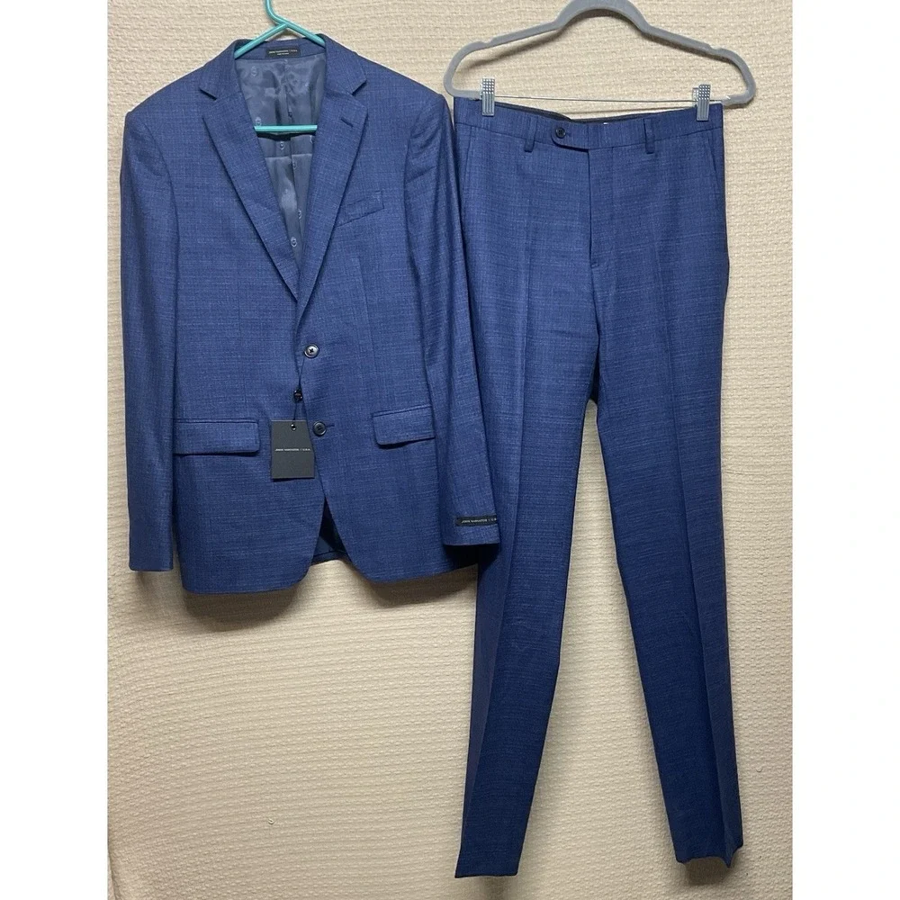 John Varvatos Men's Blue Wool Bedford Slim Fit 2PC Jacket Pants Suit Size 36R/30